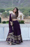 Wine Gorgeous Georgette Flared Lehenga with Sequins Embroidered Work