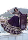 Wine Gorgeous Georgette Flared Lehenga with Sequins Embroidered Work