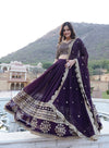 Wine Gorgeous Georgette Flared Lehenga with Sequins Embroidered Work