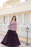 Flower Digital Print With Sequins Embroidered Blouse and Plain Crushed Co-Ord Set Lehenga