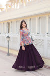 Flower Digital Print With Sequins Embroidered Blouse and Plain Crushed Co-Ord Set Lehenga