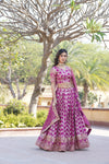 Magenta Designer Viscose Jacquard Lehenga Choli & Dupatta with Sequins Embroidery