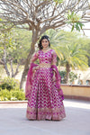 Magenta Designer Viscose Jacquard Lehenga Choli & Dupatta with Sequins Embroidery