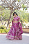 Magenta Designer Viscose Jacquard Lehenga Choli & Dupatta with Sequins Embroidery