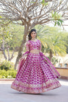 Magenta Designer Viscose Jacquard Lehenga Choli & Dupatta with Sequins Embroidery