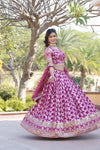 Magenta Designer Viscose Jacquard Lehenga Choli & Dupatta with Sequins Embroidery