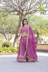 Magenta Designer Viscose Jacquard Lehenga Choli & Dupatta with Sequins Embroidery