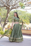 Moss Green Designer Viscose Jacquard Lehenga Choli With Sequins Embroidery Dupatta