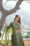 Moss Green Designer Viscose Jacquard Lehenga Choli With Sequins Embroidery Dupatta