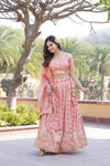 Peach Designer Viscose Jacquard Lehenga Choli with Sequins Embroidery Dupatta