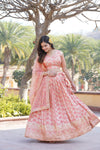 Peach Designer Viscose Jacquard Lehenga Choli with Sequins Embroidery Dupatta