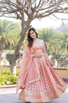 Peach Designer Viscose Jacquard Lehenga Choli with Sequins Embroidery Dupatta