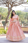 Peach Designer Viscose Jacquard Lehenga Choli with Sequins Embroidery Dupatta