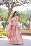 Peach Designer Viscose Jacquard Lehenga Choli with Sequins Embroidery Dupatta