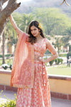 Peach Designer Viscose Jacquard Lehenga Choli with Sequins Embroidery Dupatta