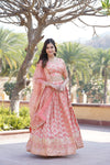 Peach Designer Viscose Jacquard Lehenga Choli with Sequins Embroidery Dupatta