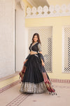 Black Viscose Jacquard Lehenga Choli with Gajji Silk Dupatta