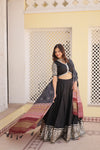 Black Viscose Jacquard Lehenga Choli with Gajji Silk Dupatta