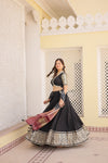 Black Viscose Jacquard Lehenga Choli with Gajji Silk Dupatta