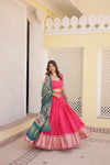 Pink Viscose Jacquard Lehenga Choli with Gajji Silk Dupatta