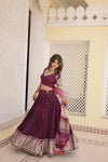 Wine Viscose Jacquard Lehenga Choli with Gajji Silk Dupatta