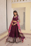 Wine Viscose Jacquard Lehenga Choli with Gajji Silk Dupatta