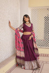 Wine Viscose Jacquard Lehenga Choli with Gajji Silk Dupatta