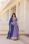 Blue Designer Viscose Jacquard Lehenga Choli With Sequins Embroidery Dupatta