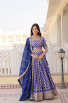 Blue Designer Viscose Jacquard Lehenga Choli With Sequins Embroidery Dupatta