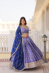 Blue Designer Viscose Jacquard Lehenga Choli With Sequins Embroidery Dupatta