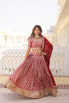 Red Designer Viscose Jacquard Lehenga Choliwith Sequins Embroidery Dupatta