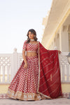 Red Designer Viscose Jacquard Lehenga Choliwith Sequins Embroidery Dupatta