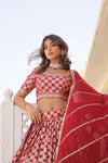 Red Designer Viscose Jacquard Lehenga Choliwith Sequins Embroidery Dupatta