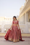 Red Designer Viscose Jacquard Lehenga Choliwith Sequins Embroidery Dupatta