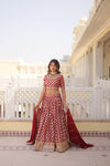 Red Designer Viscose Jacquard Lehenga Choliwith Sequins Embroidery Dupatta