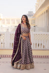 Wine Designer Viscose Jacquard Lehenga Choliwith Sequins Embroidery Dupatta