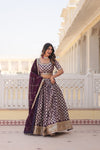 Wine Designer Viscose Jacquard Lehenga Choliwith Sequins Embroidery Dupatta