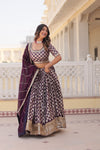 Wine Designer Viscose Jacquard Lehenga Choliwith Sequins Embroidery Dupatta