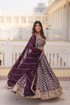 Wine Designer Viscose Jacquard Lehenga Choliwith Sequins Embroidery Dupatta