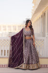 Wine Designer Viscose Jacquard Lehenga Choliwith Sequins Embroidery Dupatta