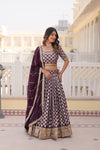 Wine Designer Viscose Jacquard Lehenga Choliwith Sequins Embroidery Dupatta