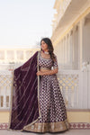 Wine Designer Viscose Jacquard Lehenga Choliwith Sequins Embroidery Dupatta