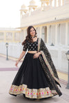 Black Georgette Lehenga with Heavy Sequins and Thread Embroidery