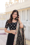 Black Georgette Lehenga with Heavy Sequins and Thread Embroidery