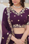 Wine Georgette Lehenga with Heavy Sequins and Thread Embroidery