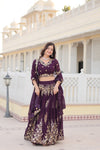 Wine Georgette Lehenga with Heavy Sequins and Thread Embroidery