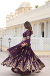 Wine Georgette Lehenga with Heavy Sequins and Thread Embroidery