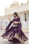 Wine Georgette Lehenga with Heavy Sequins and Thread Embroidery