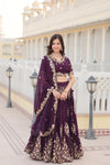 Wine Georgette Lehenga with Heavy Sequins and Thread Embroidery