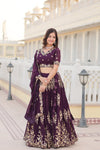 Wine Georgette Lehenga with Heavy Sequins and Thread Embroidery